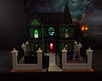 3D Printed Haunted House with LED Lights - Spooky Halloween Decor