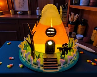 3D-gedruckte Halloween-Beleuchtung in Form von Zuckermais | LED-Teelicht-Display