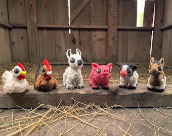 Pocket Farm Friends Articulated Figures | 3D printed barnyard animals | set of six minis | sensory fidget toys | party favors