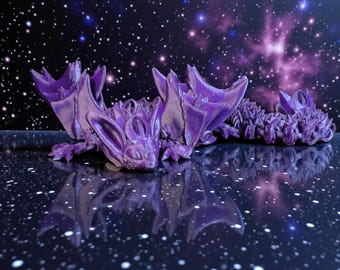 3D Printed Fully Articulated Dragon | Galaxy Purple | Fantasy Sci-Fi | Poseable Dragon | Collector's Item
