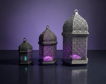 Intricate Arabic-Style Table Lantern | 3 Sizes | 13 colors | color-changing LED | remote dimmer | timer function