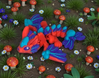 Mythical Bunny Dragon Figure | Articulated 3D Print | Colorful Fantasy Model