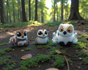 3D Printed Owl Fidget Trio Set | Snow, Barn, Brown Owls | Poseable Wings Desk Toy