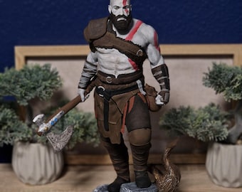 Estatua de Kratos pintada a mano, God of War, figura impresa en 3D (36 cm)