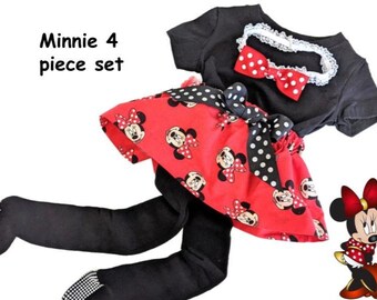 Size 6-9 months Minnie Mouse Skirt, T-Shirt, Tights and headband with bow-- Ships Free today!