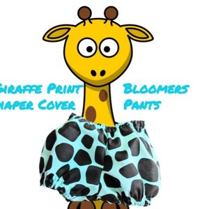 Baby Bloomer Diaper Cover, Blue Giraffe sizes nb -2T Ships Free Today!