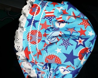 Stars on Blue 12 -18 mo. patriotic SUNBONNET sunhat baby toddler bonnet Ships FREE today!