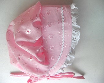 PINK EYELET size 0-3 month Last One  Baby Bonnet Sunhat sunbonnet  - FREE shipping