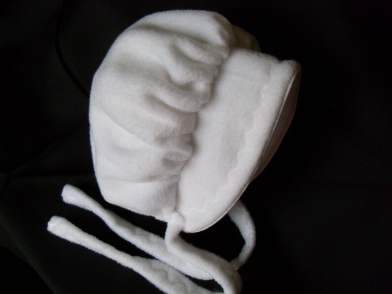 White Fleece Baby and Toddler Bonnet Hat sizes newborn to 3T-FREE shipping image 2