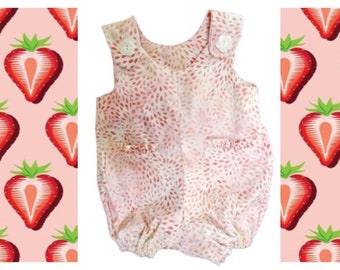 12-18 month Strawberry Seeds Cotton Batik Romper Sunsuit- Ships Free today!