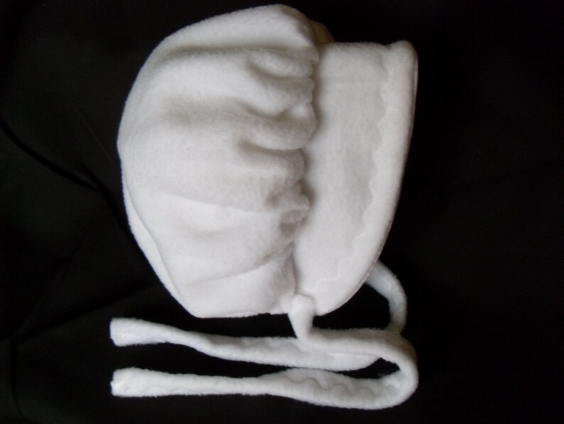 White Fleece Baby and Toddler Bonnet Hat sizes newborn to 3T-FREE shipping image 1