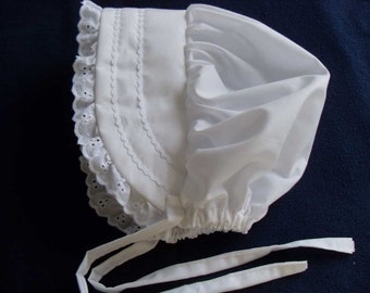 Adult Bonnet Hat White or White Eyelet - FREE shipping