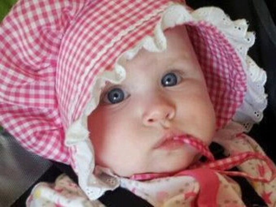 Baby Bonnet Sunbonnet Sunhat PINK GINGHAM Bonnet sz nb,3,6,9,12,18 mo