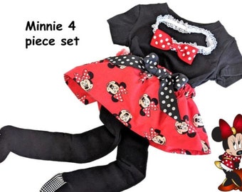 Size 12-18 months Minnie Mouse Skirt, T-Shirt, Tights and headband with bow- Ships Free today!