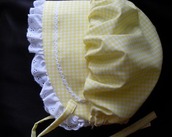 Yellow Gingham Bonnet Sunhat Sunbonnet sizes newborn, 3, 6, 9, 12, 18 month, 2T, 3T - FREE shipping