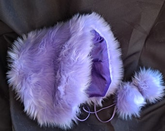 Size 6 months to 24 months Purple Faux Fur Bonnet Hat