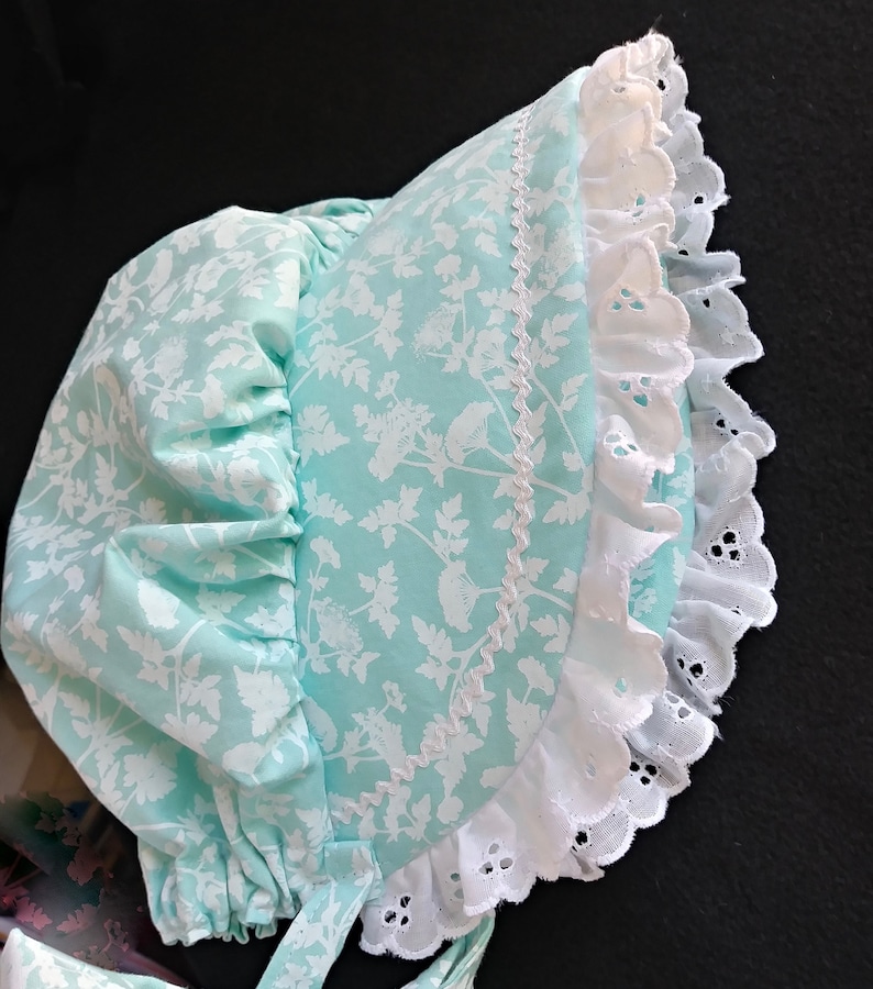 White Eyelet Bonnet Sunhat w Pastel Embroidery sizes Newborn through 5 years