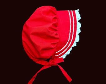 Erwachsenengrößen - Mütze Sonnenhut RED Baumwolle w / Ösenspitze. Maße siehe Beschreibung