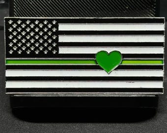 Thin Green Line Flag with Heart - Love and Support message Challenge Coin