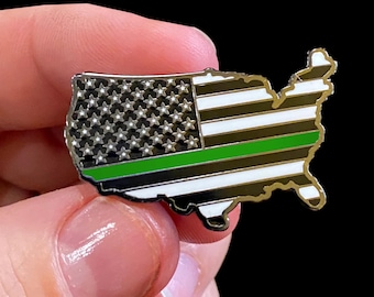 Linha Verde Fina Mapa dos EUA Pin CBP Agente de Liberdade Condicional de Fronteira Xerife do Exército