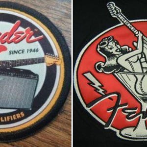 Fender guitars band music sew iron on patch