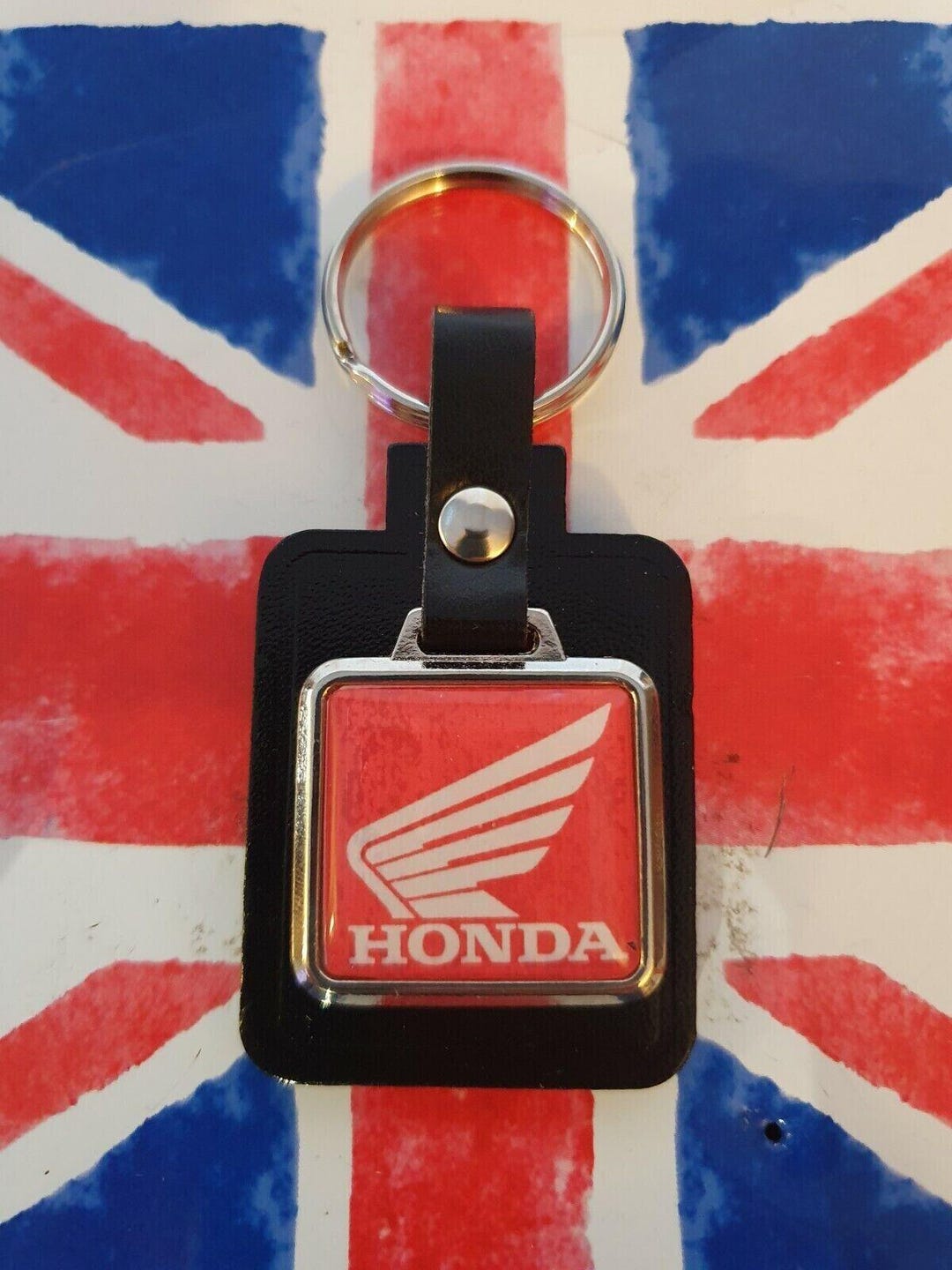 Honda Red Square Shaped Black Leather & Metal Key Fob Key Ring - Etsy
