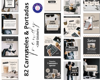 82 carrousels et 350 stickers mode pour Instagram 2025 - 100% en espagnol - Inclut les droits de revente PLR