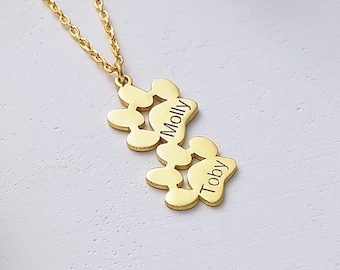 14K Gold Personalized Paw Name Necklace , Paw Print Name Necklace , Custom Paw Print Necklace , Dog Paw Necklace , Animal Necklace ,Pet Gift