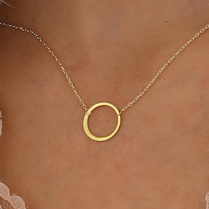 14K Gold Karma Necklace , Circle Necklace , Medium Ring Necklace , Open Circle Pendant , Dainty Gold Circle Necklace , Gift for Her,Mom Gift