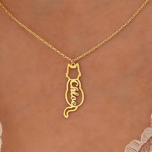 14K Gold Dainty Cat Name Necklace , Cat Named Necklace , Personalized Cat Memorial Gift , Cat Lovers Gift , Gift for Her , Mothers Day Gift