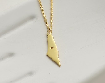 Collana Palestina Con Mappa - Gioiello In Acciaio Inossidabile 316L Placcato Oro 18K - Ciondolo Da Donna Con Catena