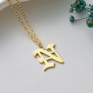 14K Gold Custom Old English Letter Necklace , Initial Necklace , Gold Initial Pendant , Gothic Initial Necklace , Birthday Gift for Her
