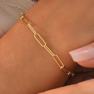 14K Gold Paperclip Bracelet , Chain Link Bracelet , Paper Clip Chain , Link Chain Bracelet , Dainty Everyday Jewelry , Gift for Her ,Hanmade