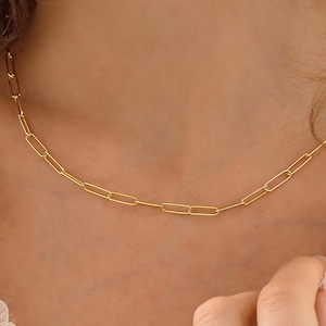 14K Gold Paperclip Chain Necklace , Dainty Link Chain Necklace , Layering Chain , Thick Chain Necklace , Chain Choker Necklace ,Gift for Mom