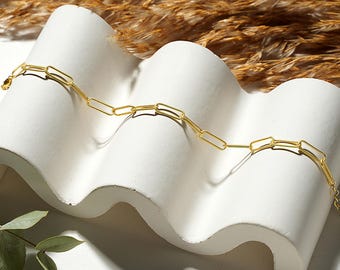 14K Gold Link Chain Bracelet , Paperclip Chain Bracelet , Link Paperclip Bracelet , Paper Clip Bracelet , Bracelet for Women , Gift for Her