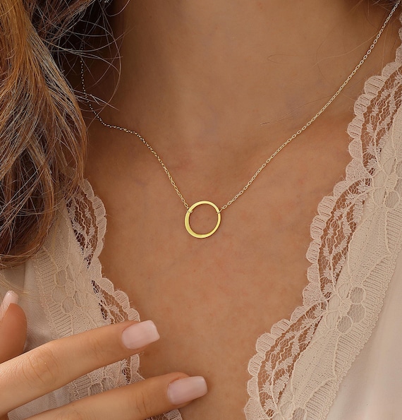 14K Gold Karma Necklace Circle Necklace Medium Ring Necklace