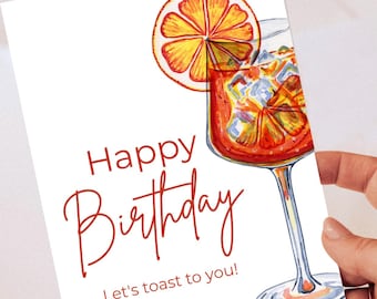 Biglietto di auguri di buon compleanno per lei | Biglietto di compleanno con cocktail | Cin cin a te | Biglietto con bevanda carina | Compleanno della migliore amica | Biglietto di compleanno minimalista