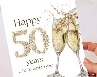 Biglietto di auguri stampabile per il 50° compleanno | Elegante design color champagne