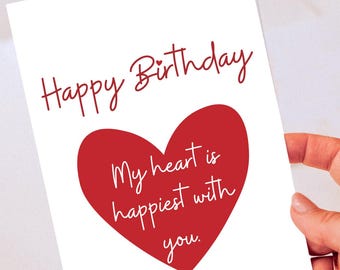 Biglietto di compleanno stampabile per lei o per lui | Biglietto d'amore minimalista con design a cuore | Download immediato