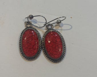 Beautiful Vintage red jasper silver drop earrings. Made in Mexico.
