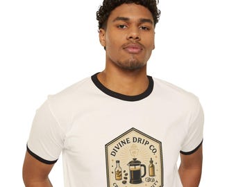 Divine Drip Co  Crafted for Clarity Coffee Lover tee and spiritual Unisex Ringer Tee |Gift for Baristas, Coffee Enthusiasts, Café Outfits