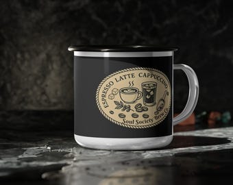 Soul Society Brew Co, Espresso Cappuccino  Latte Vintage Enamel Camp Cup - Perfect for Coffee Lovers, Outdoor Enthusiasts, Camping, Travel