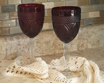 Ruby Red Glass Goblets Set of 2 Cristal D'Arques Durand