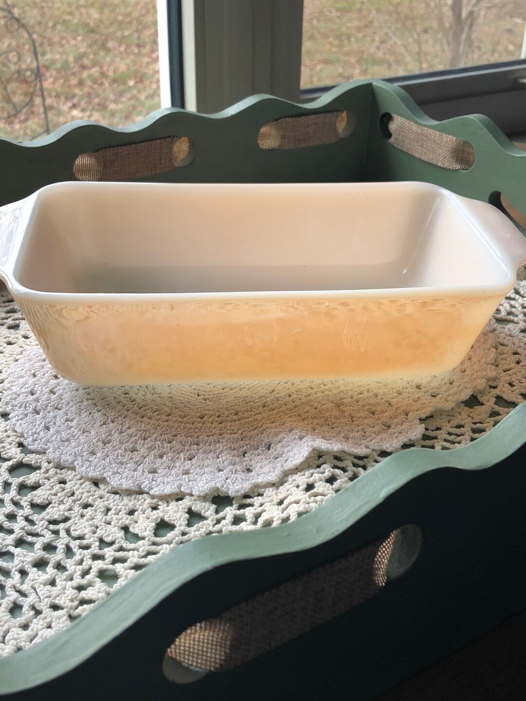 Fire King Bread Pan Peach Luster Etsy