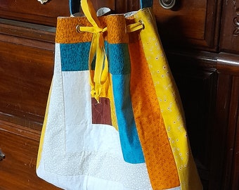 Tote Bag Orphan Block Log Cabin Cinch Top in Yellow Teal and Orange