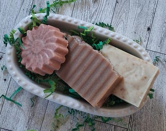 Jabón en barra casero totalmente natural, con aloe vera y vainilla, sidra de manzana y jengibre, avena hippie.