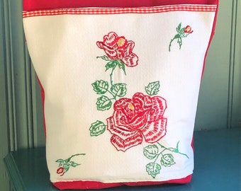 Decorative Storage or To Go Bag With A Vintage Embroidered Front Pocket