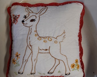 Small Spring or Summer Pillow/Bowl Filler with Hand Embroidered Deer