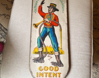 Vintage Wooden Fireman Sign Yorkraft Inc. Pennsylvania Dutch