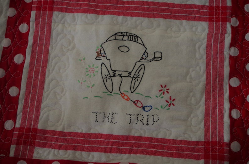 Vintage Handmade Wedding Quilt With Hand Embroidered Blocks Throws Home Living Vadel Com